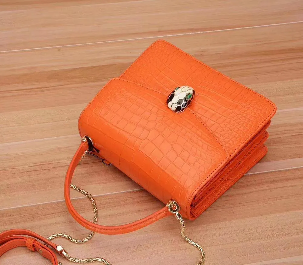 Classic Genuine Crocodile Leather Women Chain Crossbody Bag Flap Shoulder Bag