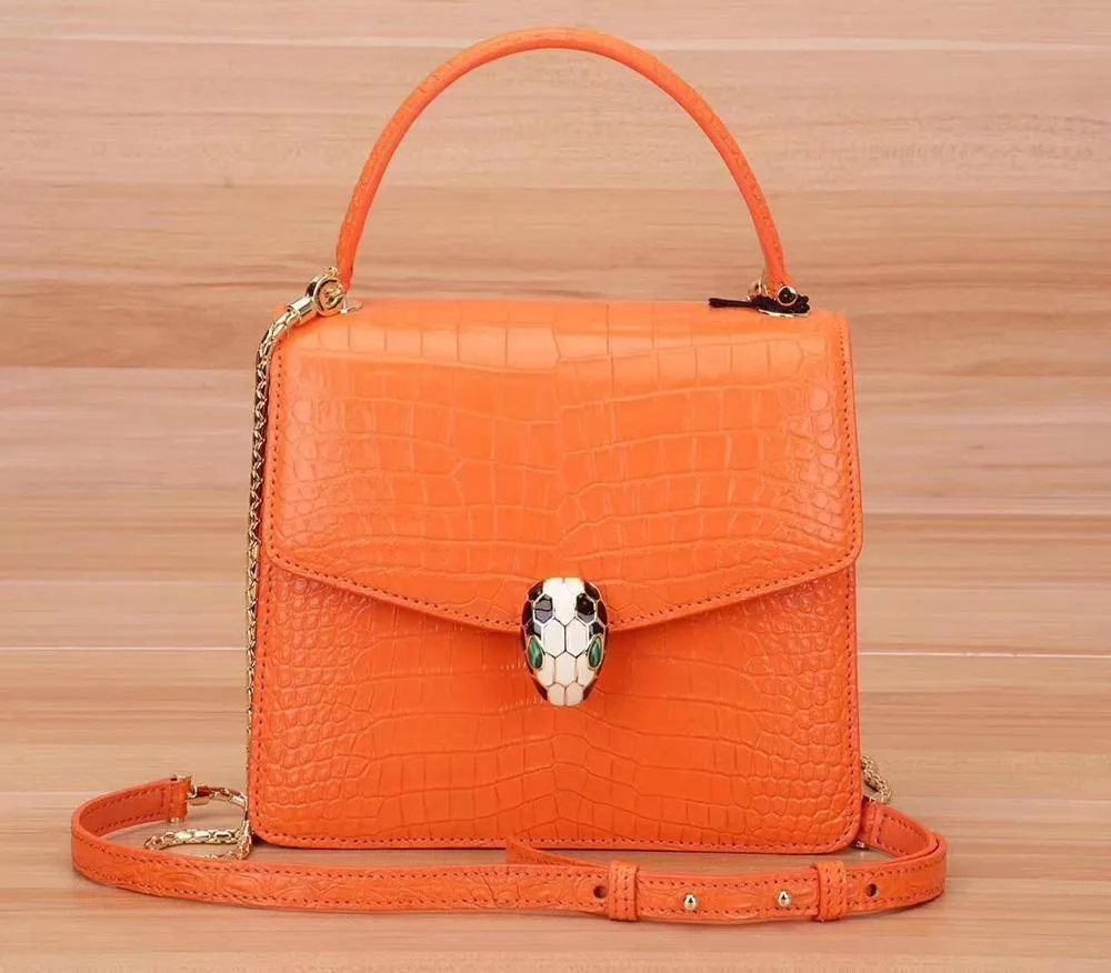 Classic Genuine Crocodile Leather Women Chain Crossbody Bag Flap Shoulder Bag