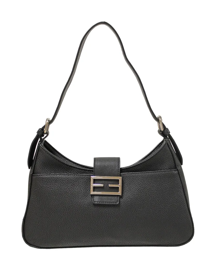 Classic Navy Buckle Detail Shoulder Bag