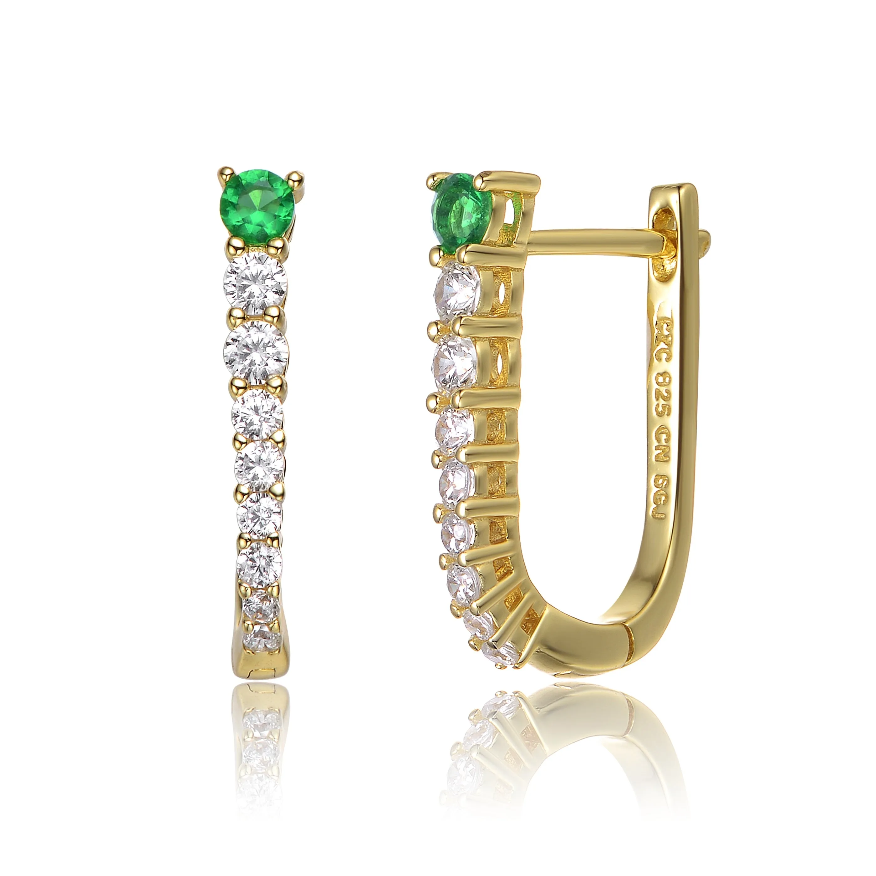 Cléo U-Shaped Green Mini Huggie Hoop Earrings