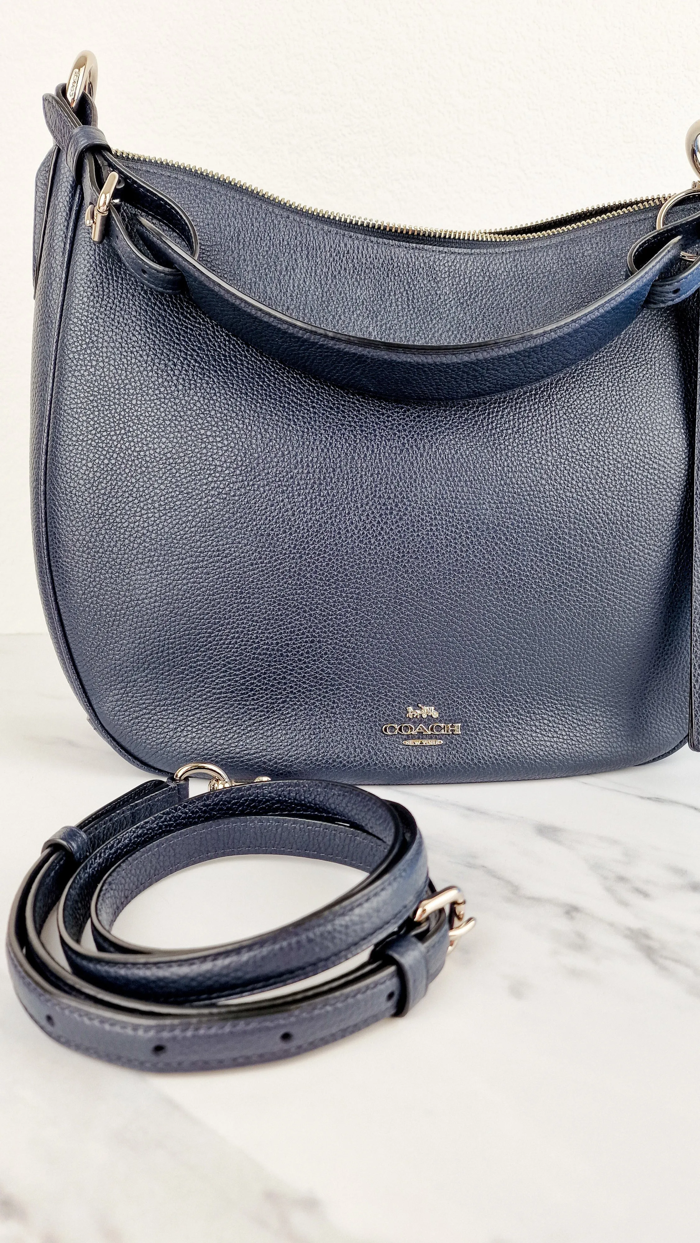 Coach Sutton Hobo Bag in Navy Blue Pebble Leather - Shoulder Bag - Coach 35593