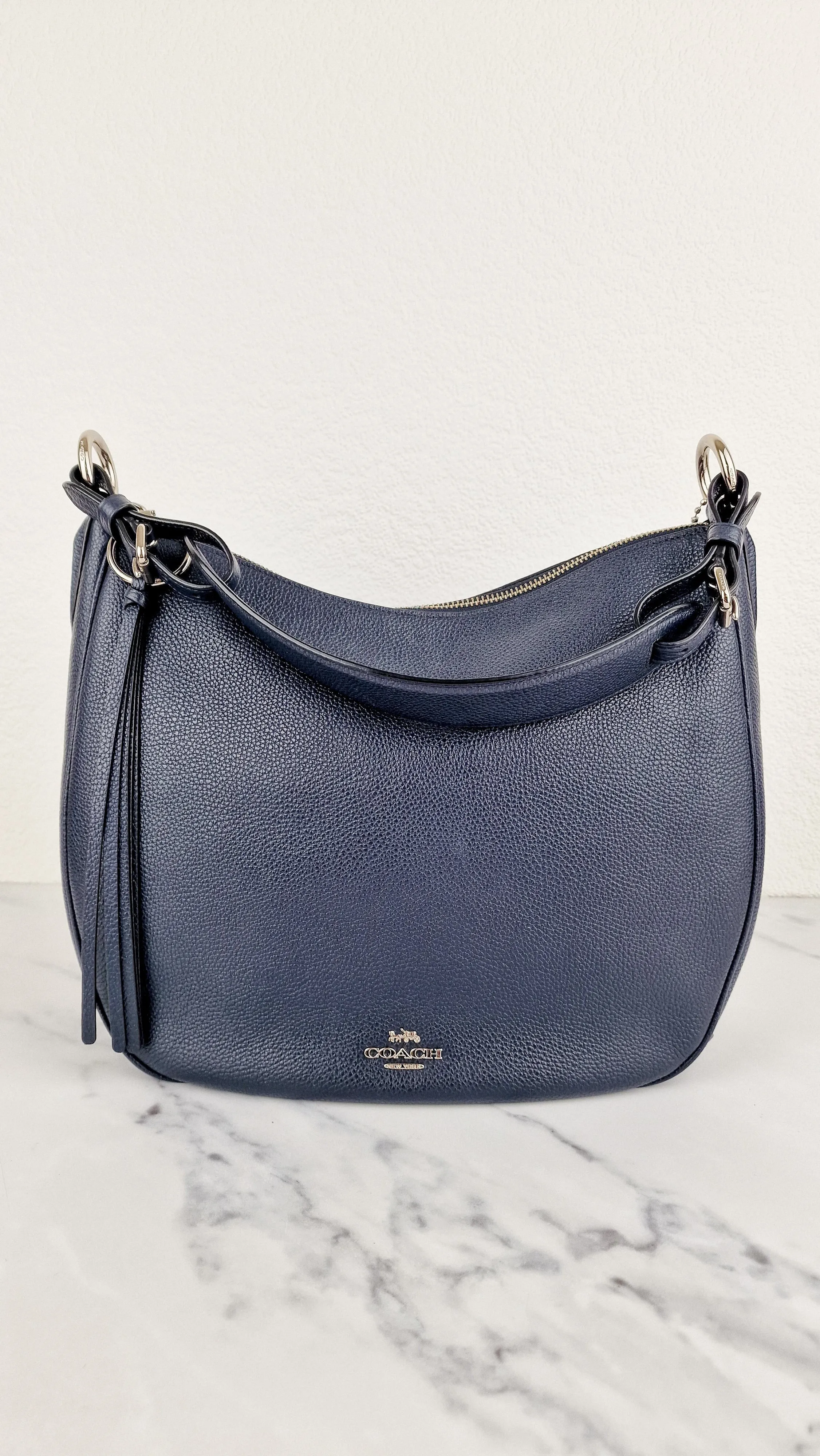 Coach Sutton Hobo Bag in Navy Blue Pebble Leather - Shoulder Bag - Coach 35593