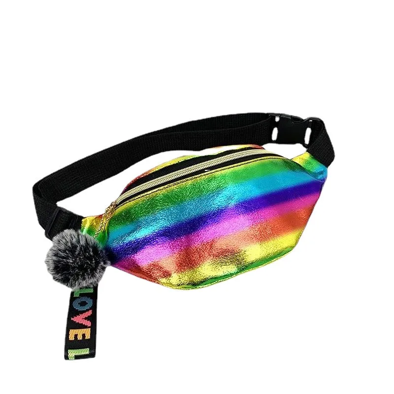 Cool Sequins Printing Waist Bag For Woman  Fashion  Girls Shoulder Belt Bags Kids Waist Packs Glitter Phone Pouch