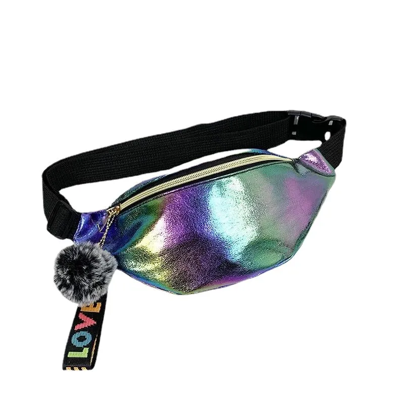 Cool Sequins Printing Waist Bag For Woman  Fashion  Girls Shoulder Belt Bags Kids Waist Packs Glitter Phone Pouch