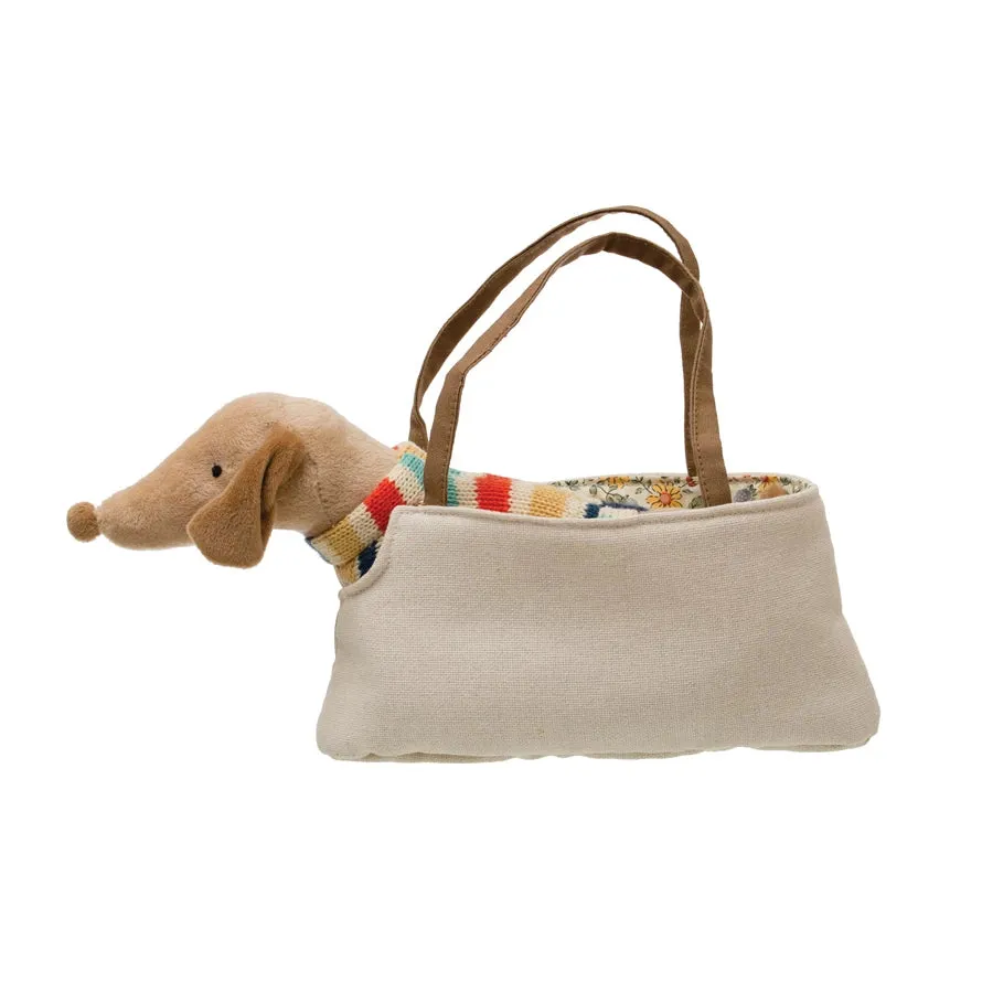 Cotton Dachshund in Dog Carrier