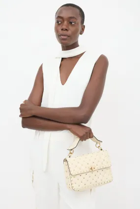 Cream Quilted Leather Rockstud Flap Bag