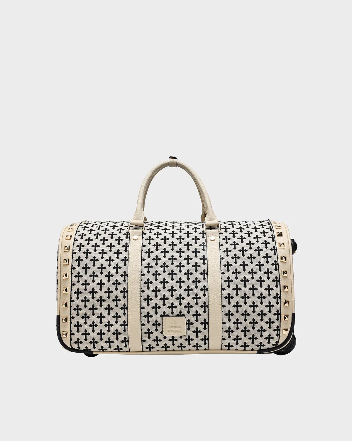 Cross Spiked Rolling Duffle Bag in Cream White