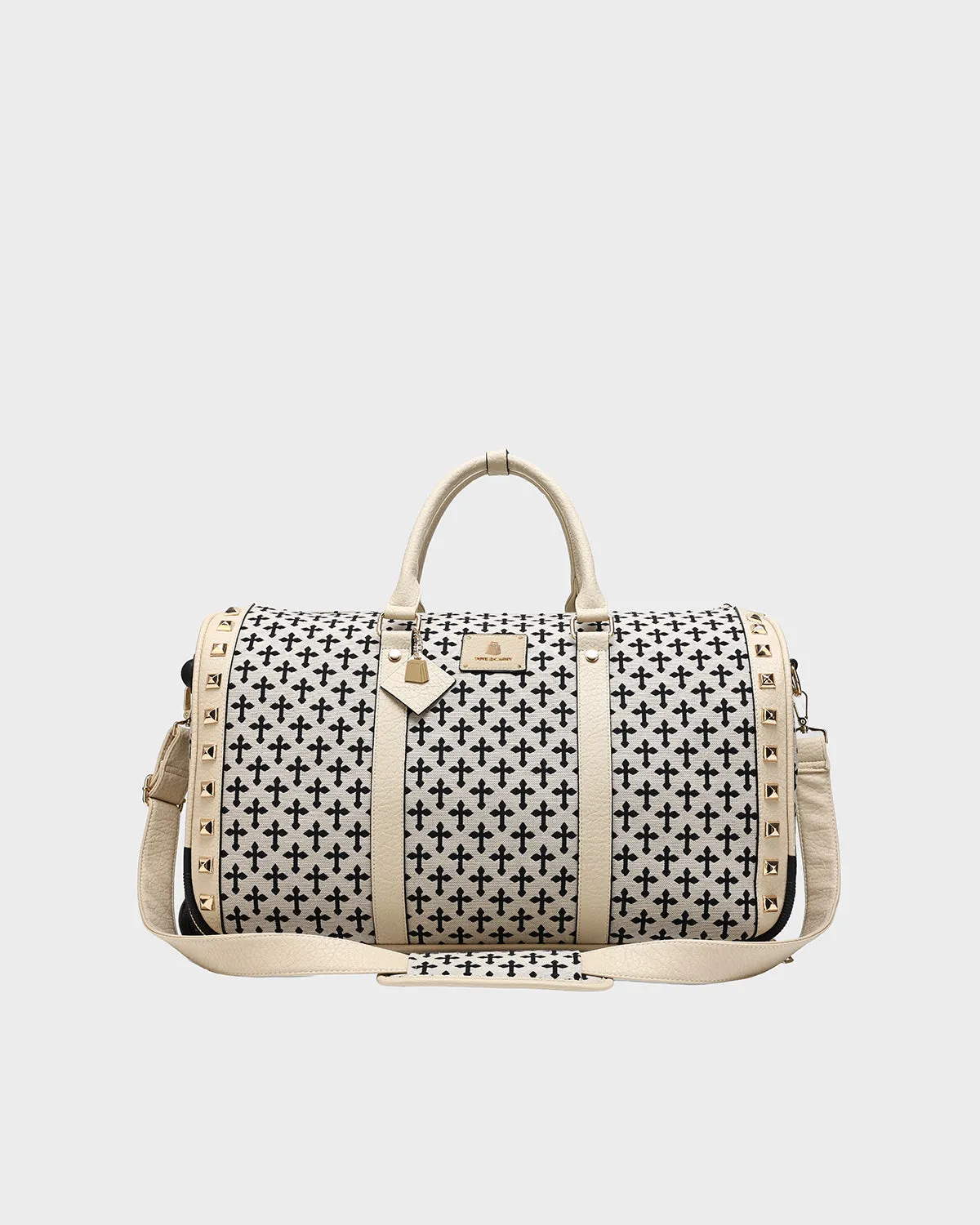 Cross Spiked Rolling Duffle Bag in Cream White