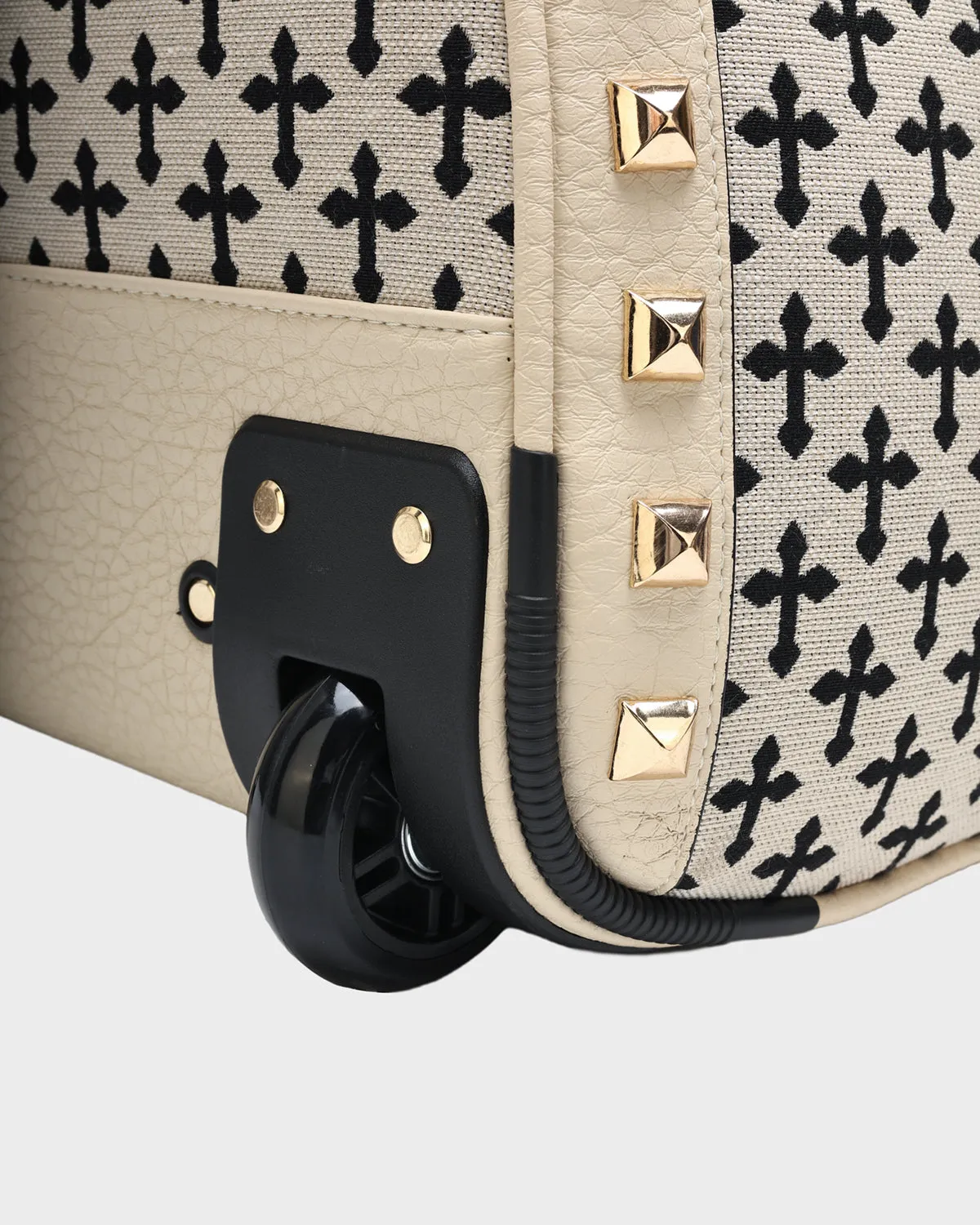 Cross Spiked Rolling Duffle Bag in Cream White