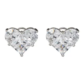 Cubic Zirconia Sterling Silver Rhodium Plated Heart Shape Earrings