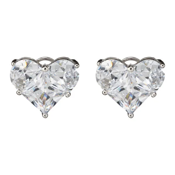 Cubic Zirconia Sterling Silver Rhodium Plated Heart Shape Earrings