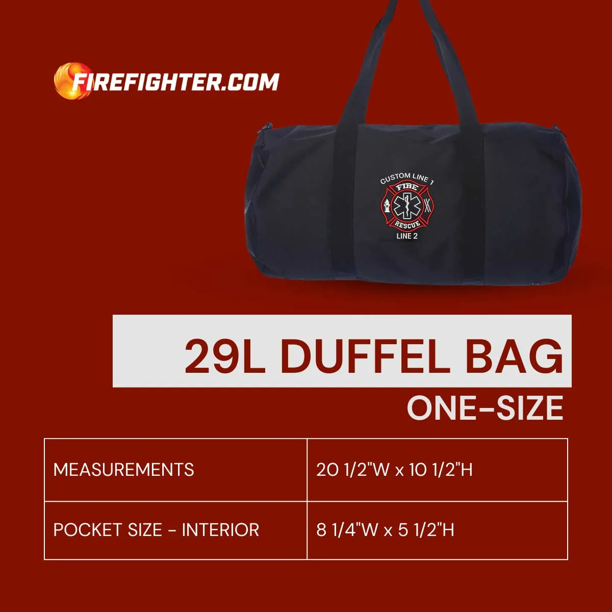 Customized 29L Large Duffel Bag with Fire Rescue Embroidery