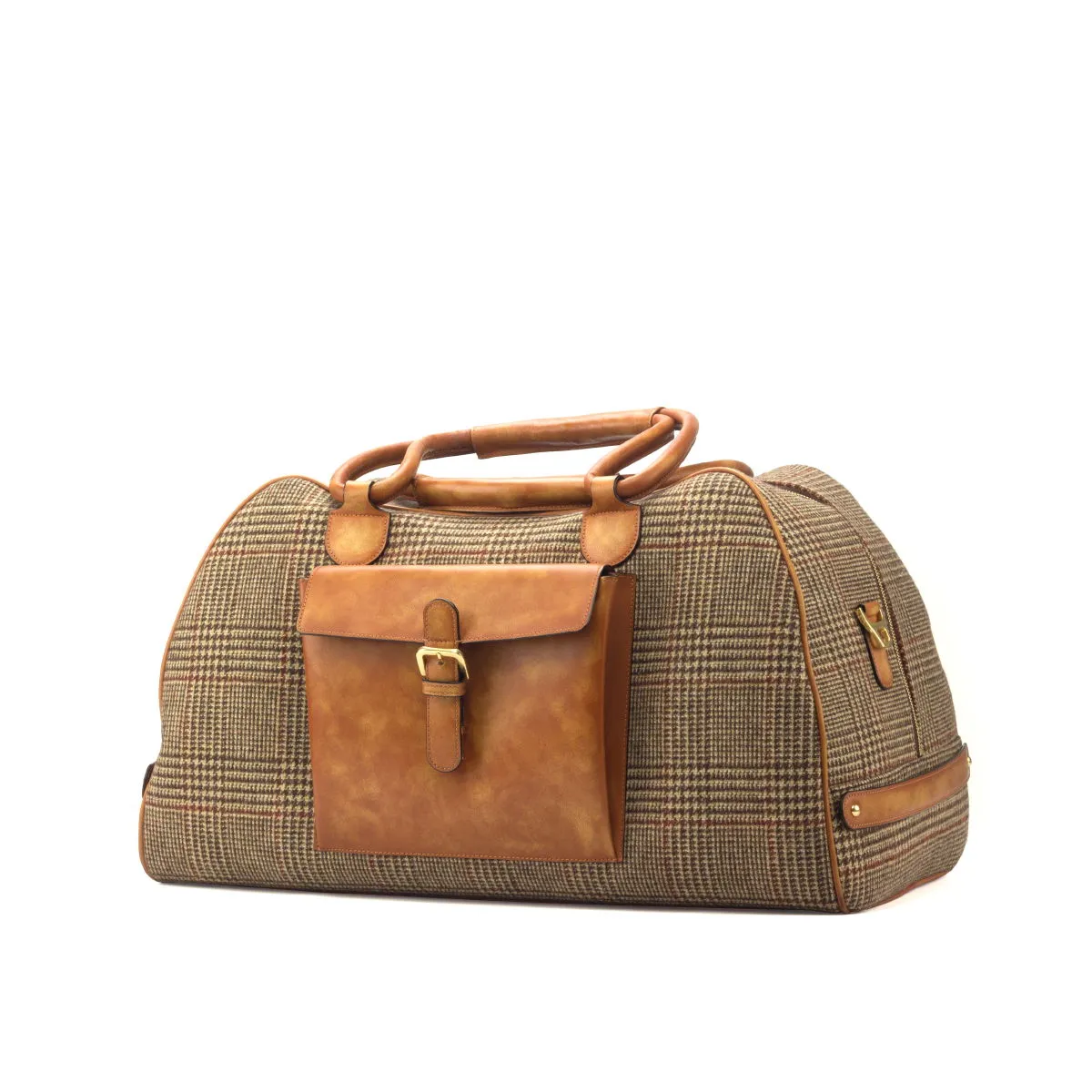 DapperFam Luxe Men's Travel Duffle in Tweed Sartorial & Cognac Leather