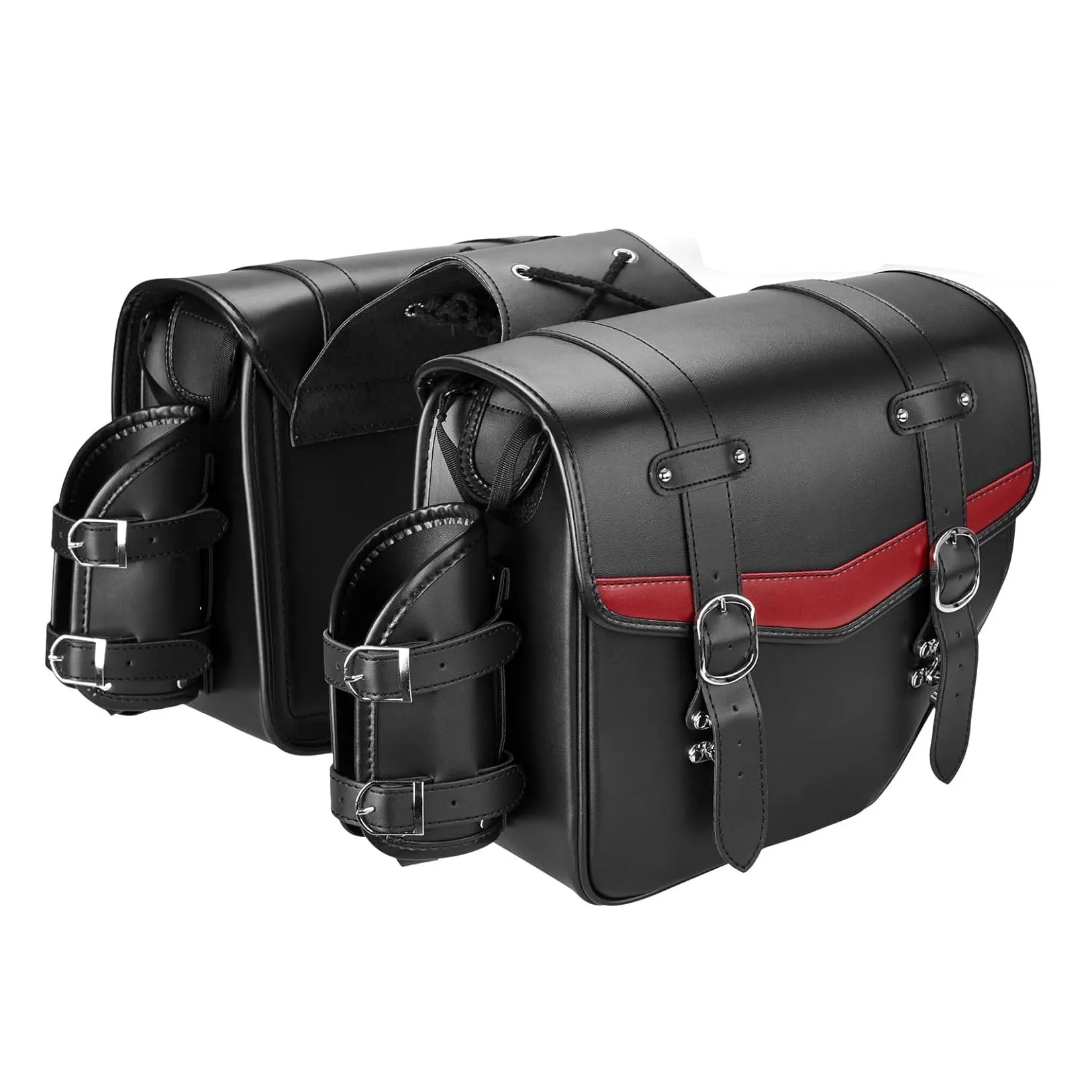 Dazzlo Motorcycle Saddle Bags - Waterproof Leather Saddlebags with Cup Holder - 18L Capacity - Black