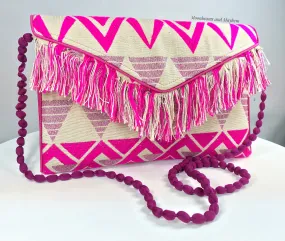 DELIGHTFUL PINK 'IBIZA'  FRINGE CLUTCH / EVENING BAG