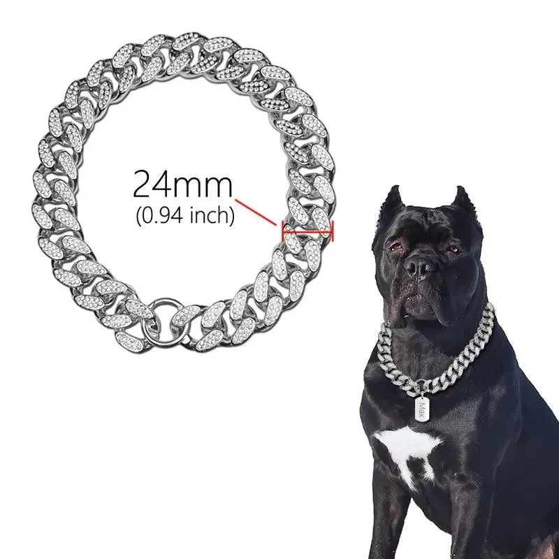 Diamond Inlay Dog Collar Stylish Pet Accessory