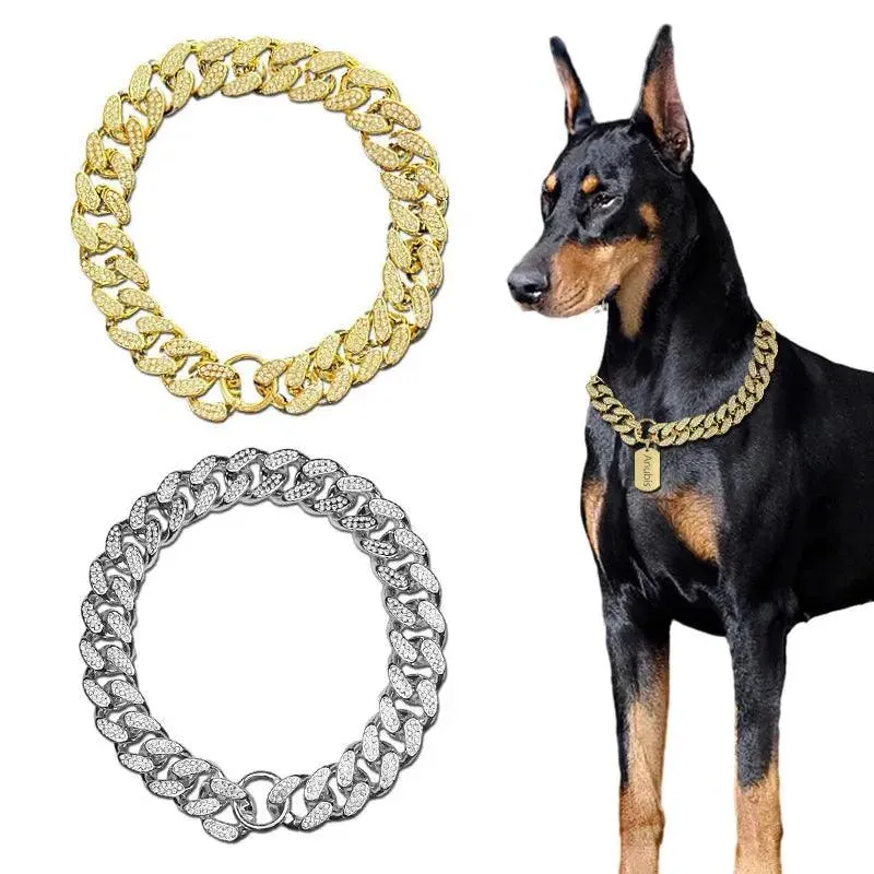 Diamond Inlay Dog Collar Stylish Pet Accessory