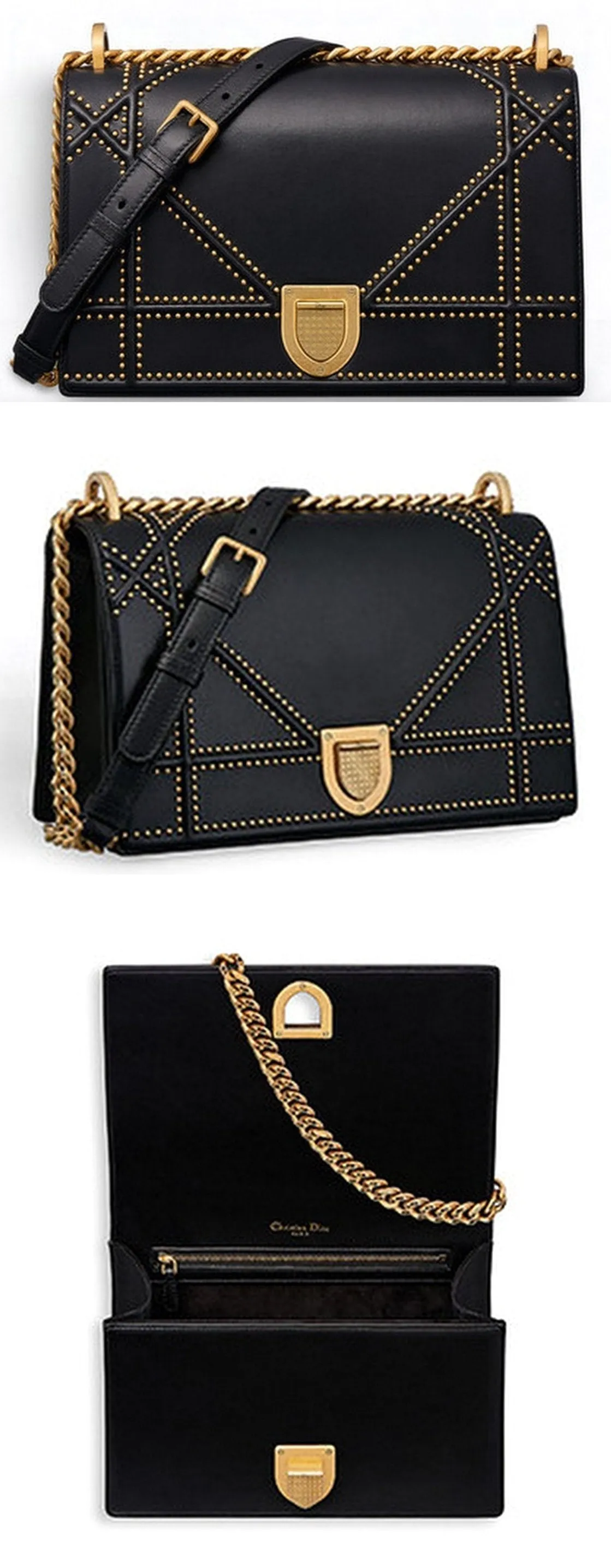 Diorama Bag in Black Studded Leather