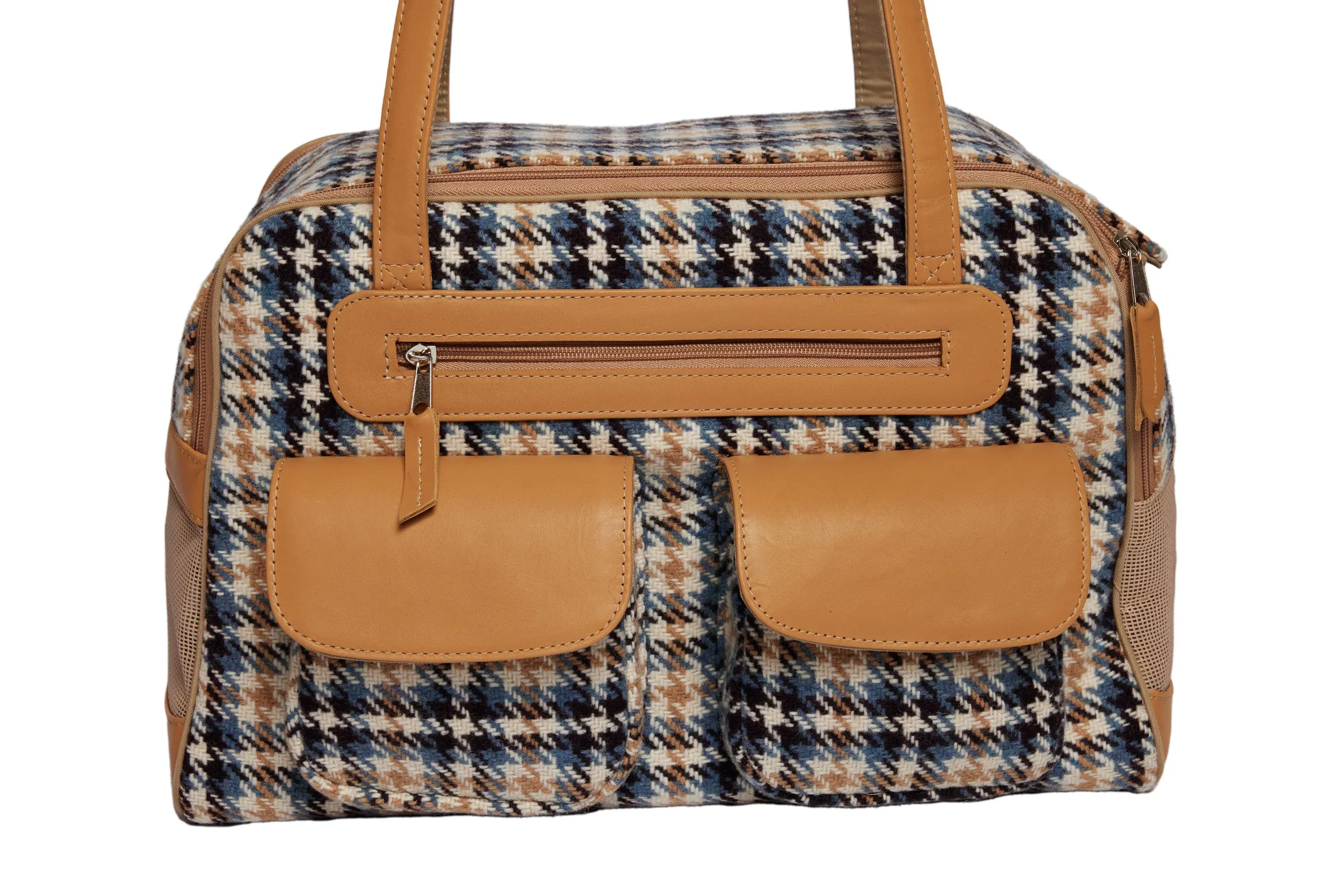 Dog Carrier - Winter - Blue, Beige & Black Wool Plaid