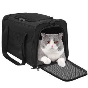 Durable L-Size Black Pet Carrier with Mesh Windows