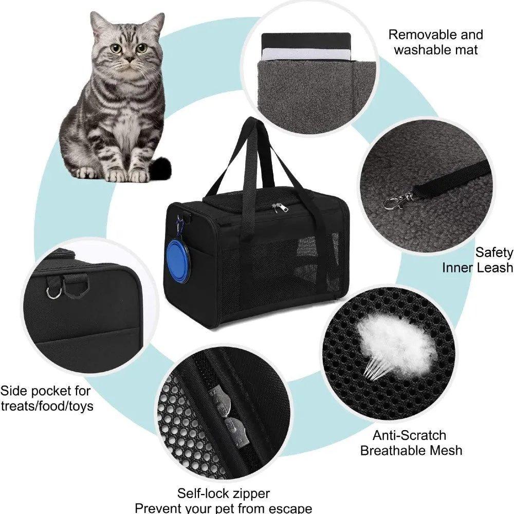 Durable L-Size Black Pet Carrier with Mesh Windows