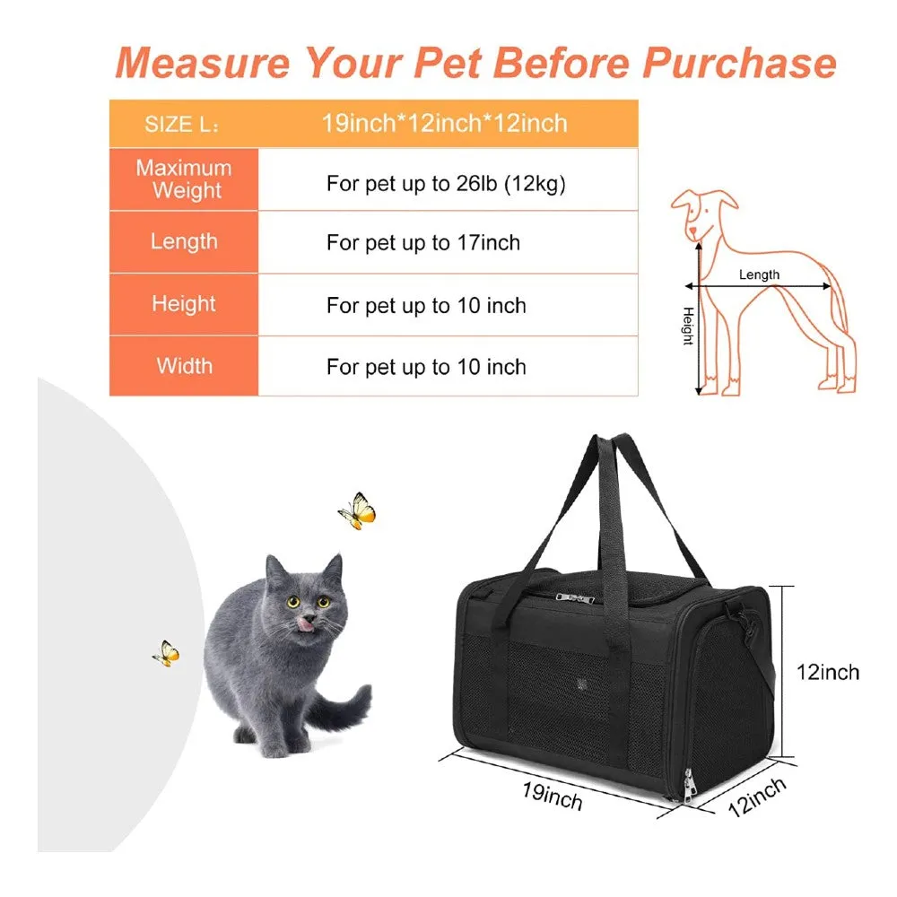 Durable L-Size Black Pet Carrier with Mesh Windows