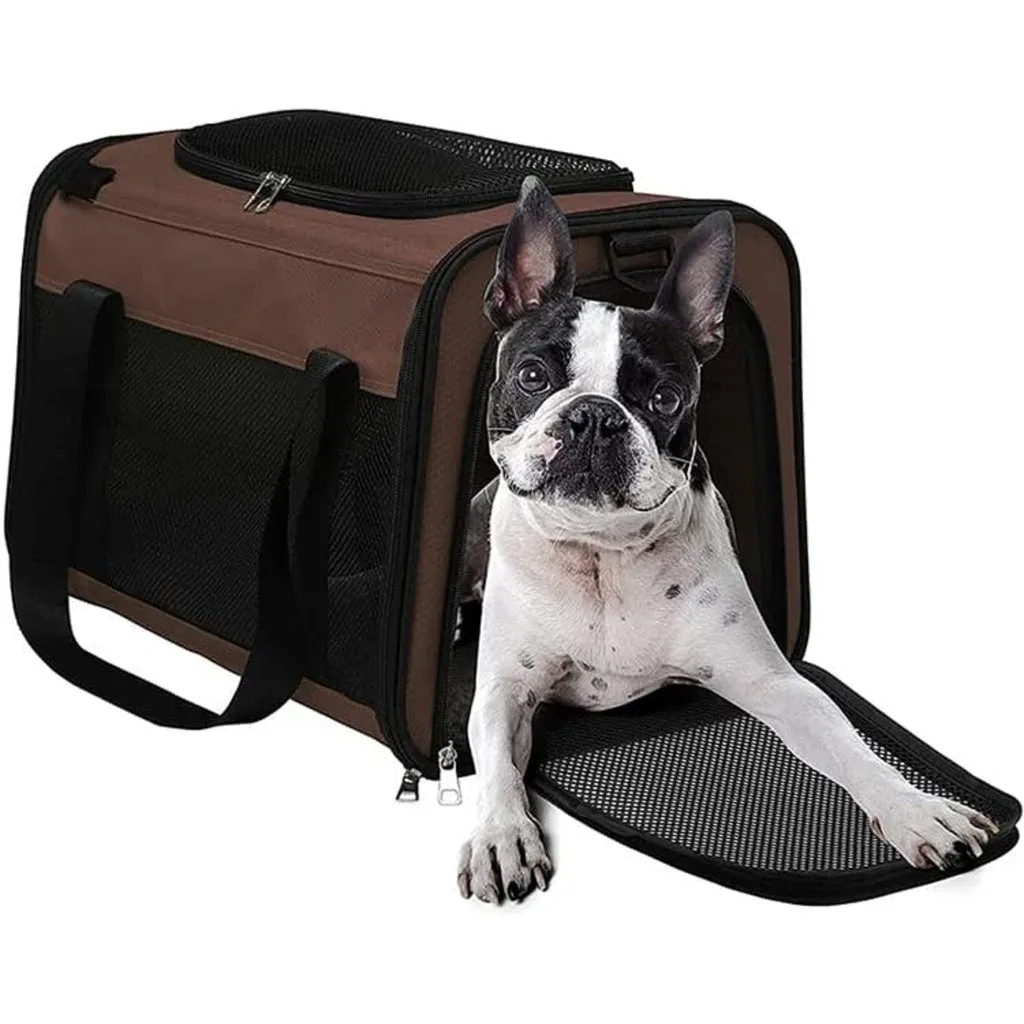 Durable Pet Carrier with Fleece Pad & Mesh Windows - M Size