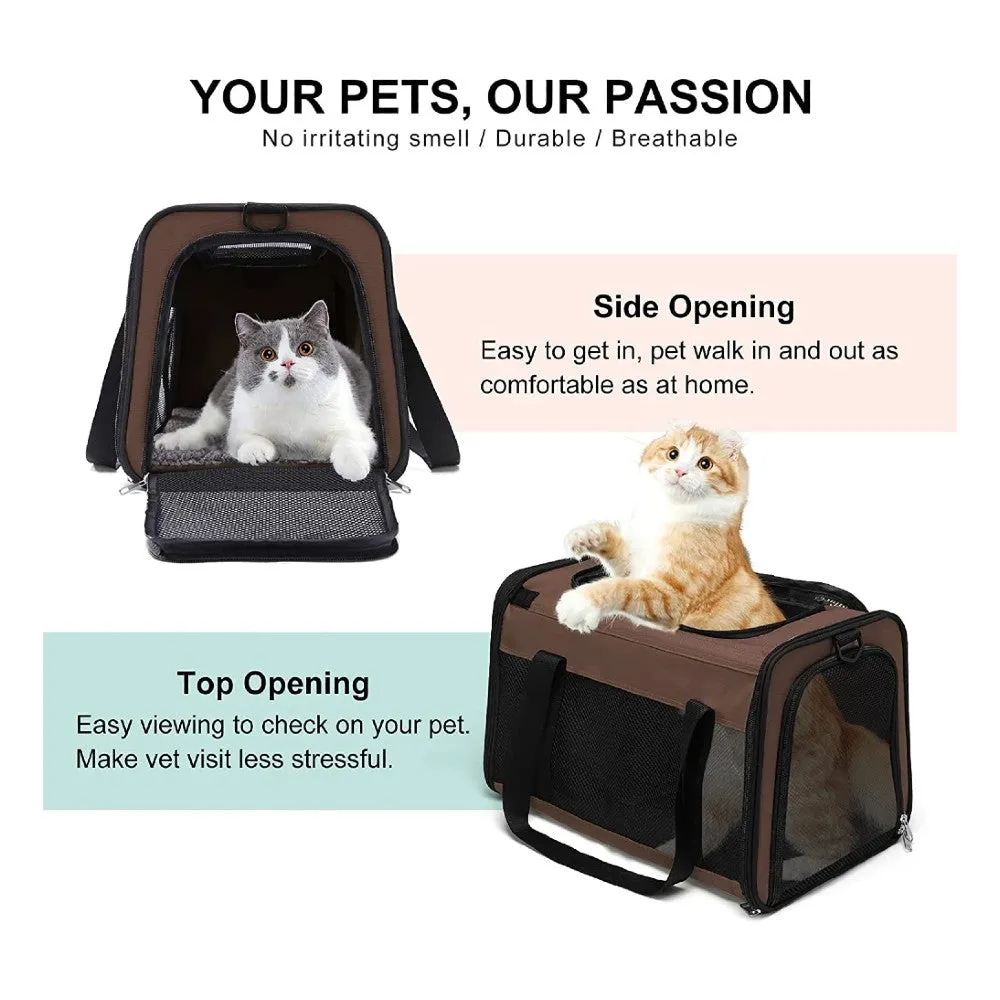 Durable Pet Carrier with Fleece Pad & Mesh Windows - M Size