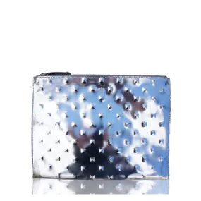 ELA STUDDED EDITOR'S POUCH SILVER MIRROR CLUTCH