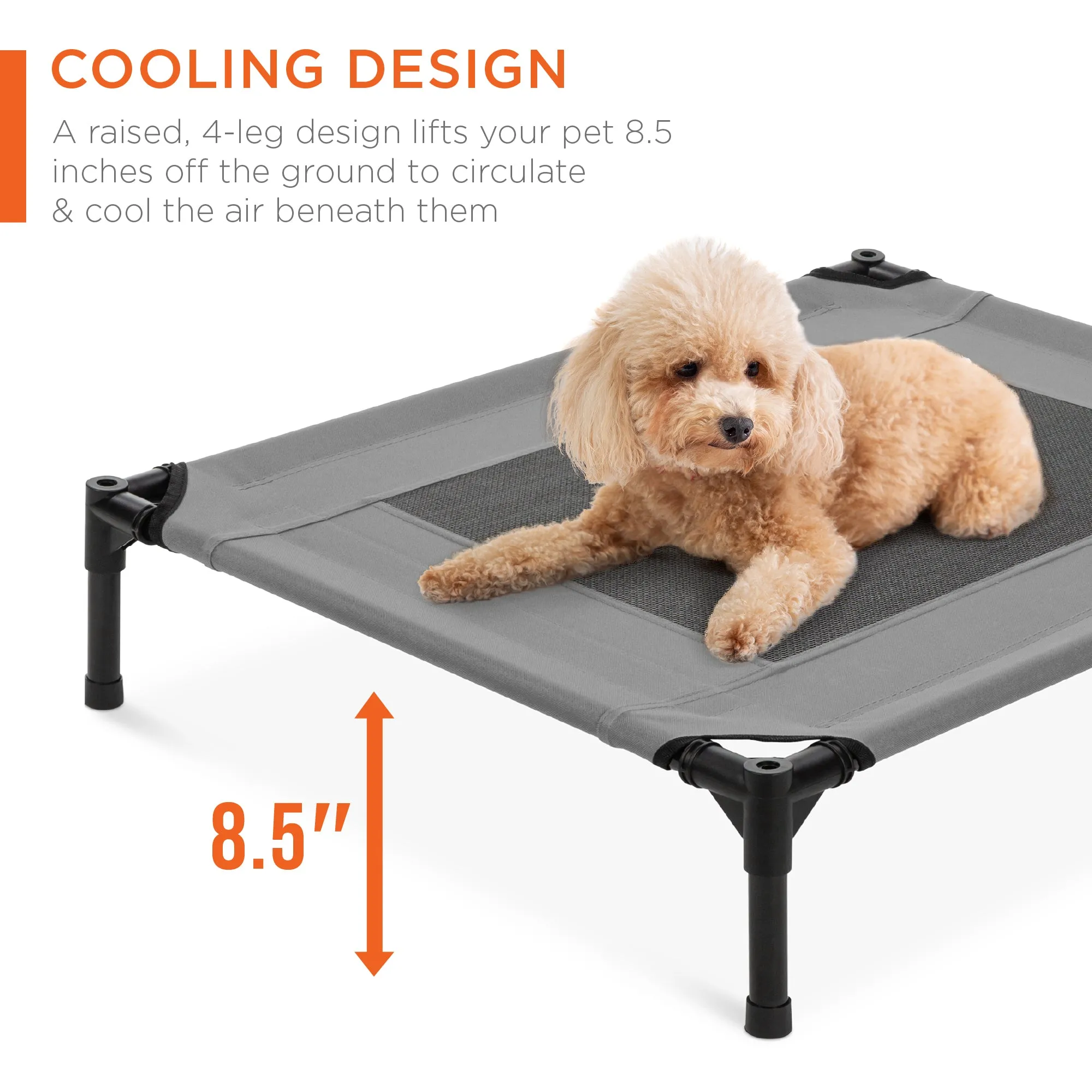 Elevated Cooling Dog Bed, Outdoor Pet Cot w/ Canopy, Carry Bag - 30in