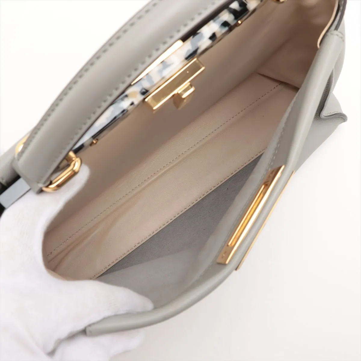 Fendi Peekaboo Regular 2-Way Bag in Grey with Tortoiseshell Accents