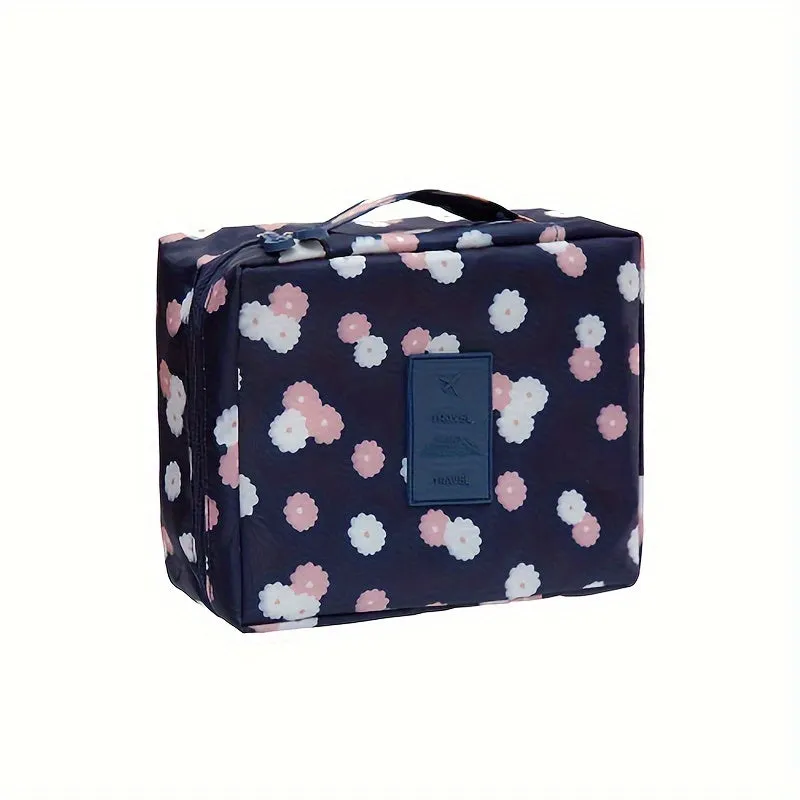 Floral Zippered Cosmetic Bag Lightweight Travel Toiletry Organizer