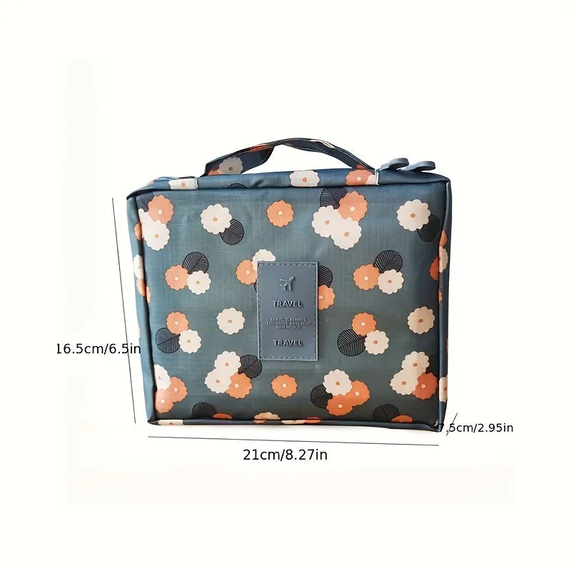 Floral Zippered Cosmetic Bag Lightweight Travel Toiletry Organizer