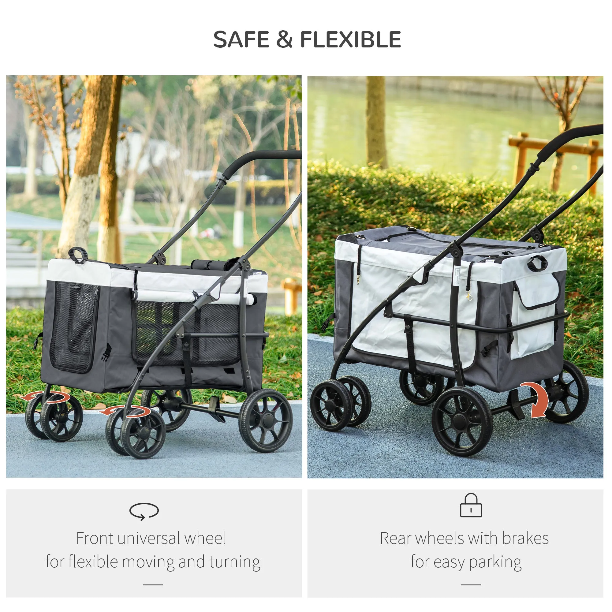 Foldable Dog Stroller, Pet Travel Crate, with Detachable Carrier, Soft Padding, for Mini, Small Dogs - Grey