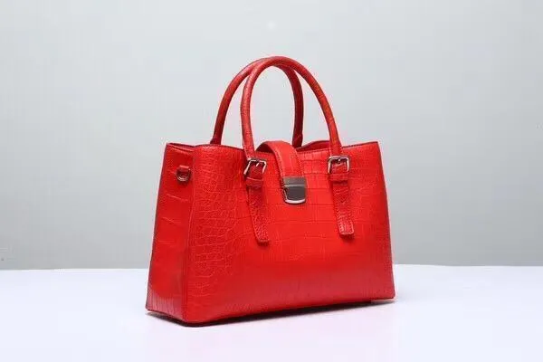 Genuine Crocodile Leather Top Handle Tote With Crossbody Strap Red