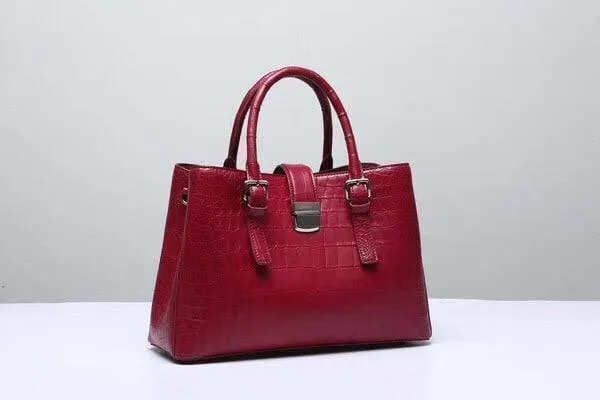 Genuine Crocodile  Leather Top Handle Tote With Crossbody Strap Wine Red