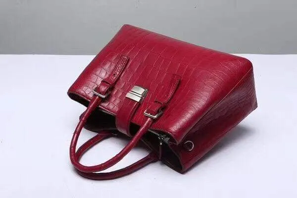 Genuine Crocodile  Leather Top Handle Tote With Crossbody Strap Wine Red