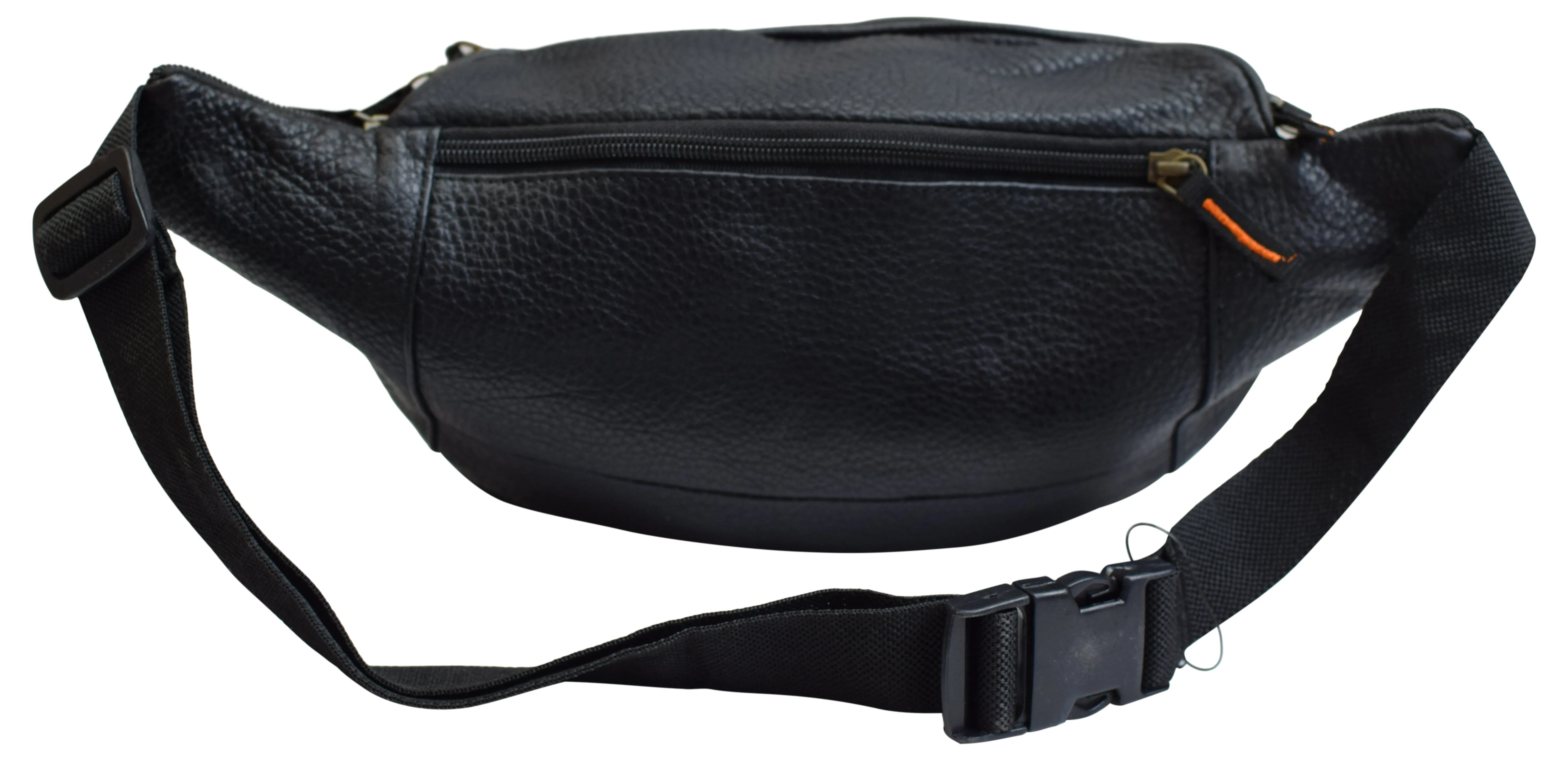 Genuine Pebbled Leather Fanny Pack Black Multiple Pockets Waist Bag Travel Hiking Sports