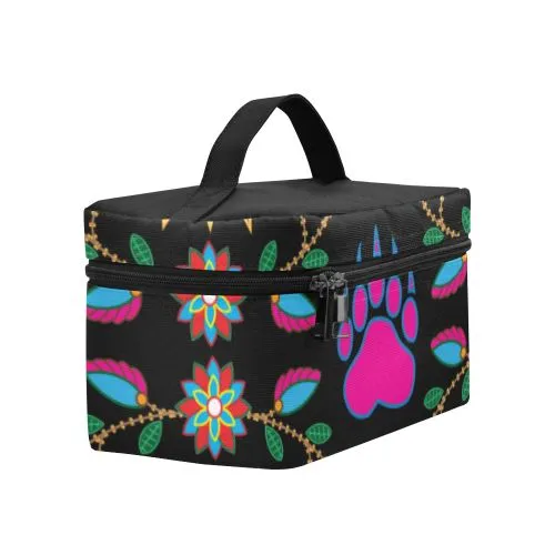 Geometric Floral Fall-Black Cosmetic Bag/Large