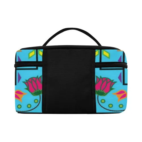 Geometric Floral Summer-Sky Blue Cosmetic Bag/Large