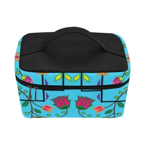 Geometric Floral Summer-Sky Blue Cosmetic Bag/Large