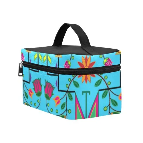 Geometric Floral Summer-Sky Blue Cosmetic Bag/Large