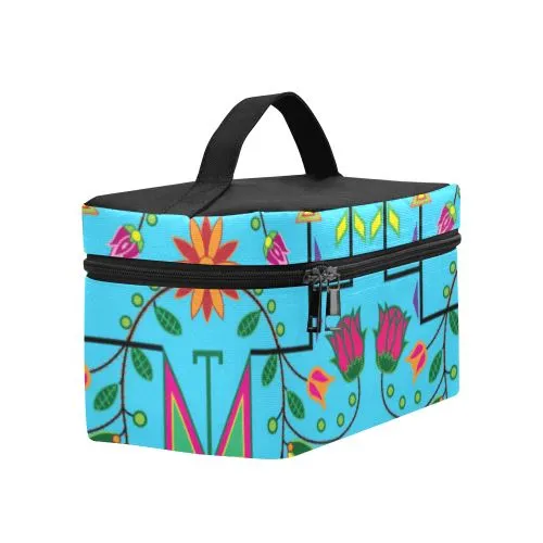 Geometric Floral Summer-Sky Blue Cosmetic Bag/Large