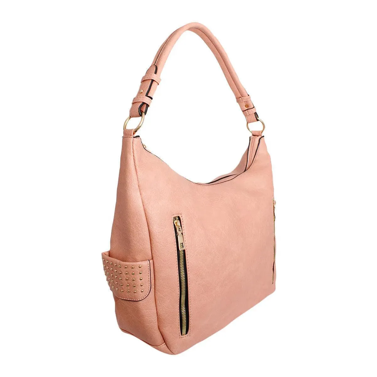 Get Stylish with a Pink Slouchy Gold Studded Detail Top Handle Bag for Women