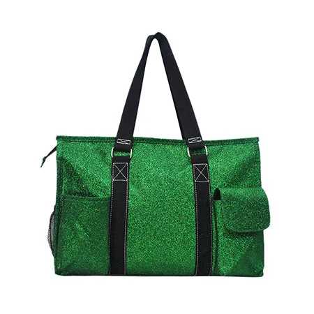 Green Glitter NGIL Zippered Lined Caddy Organizer Tote Bag