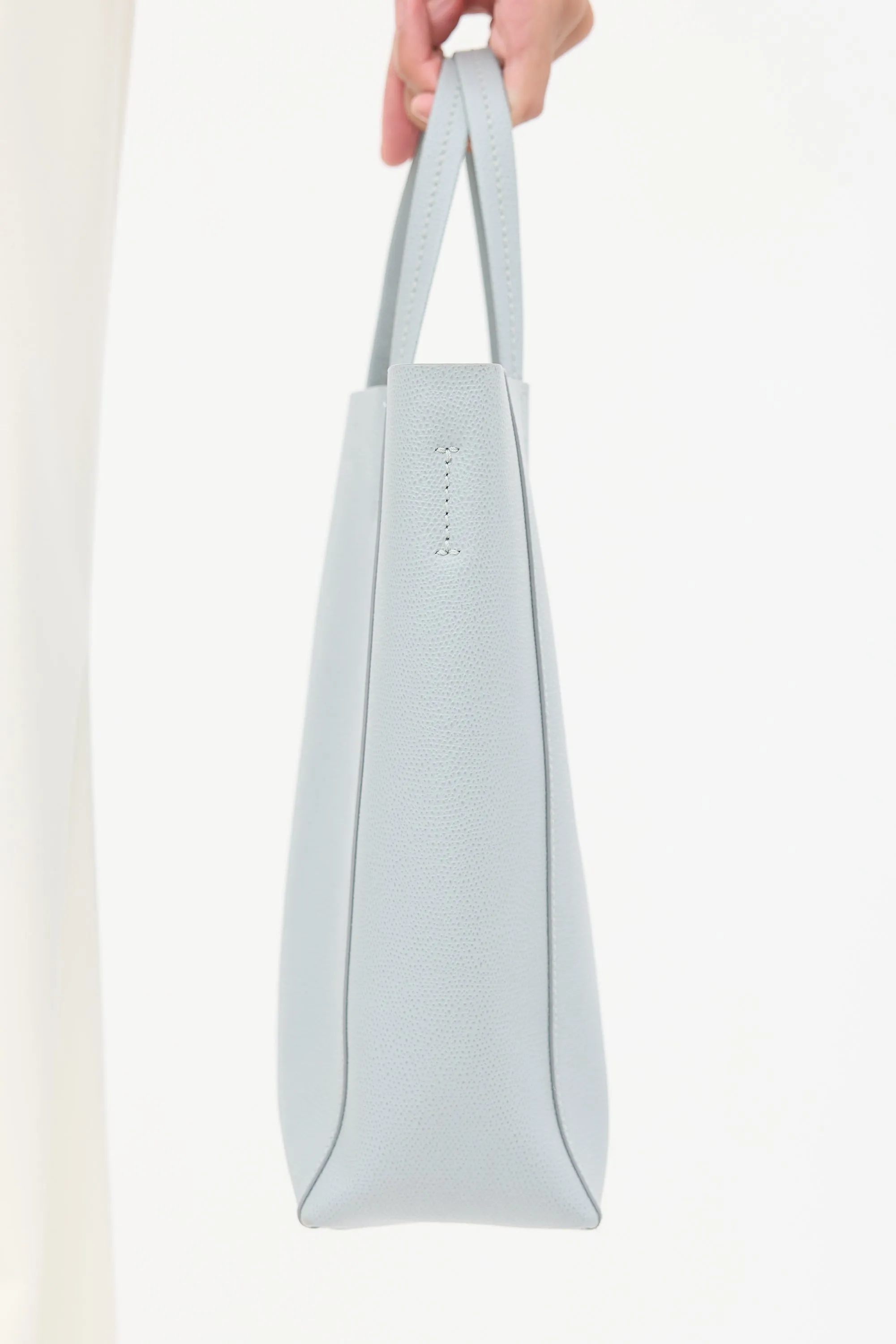 Grey Leather Small Vertical Cabas Crossbody Bag