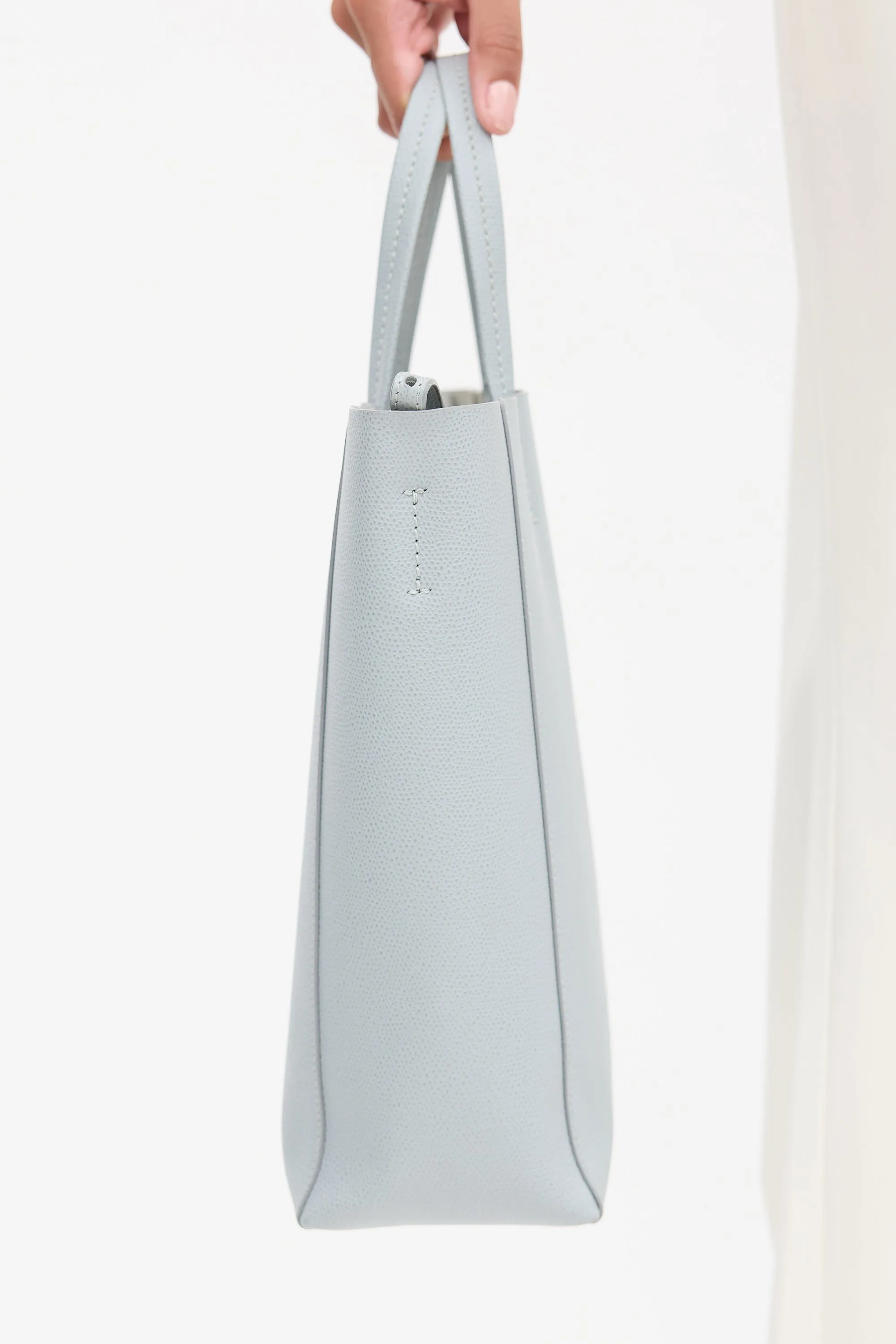 Grey Leather Small Vertical Cabas Crossbody Bag