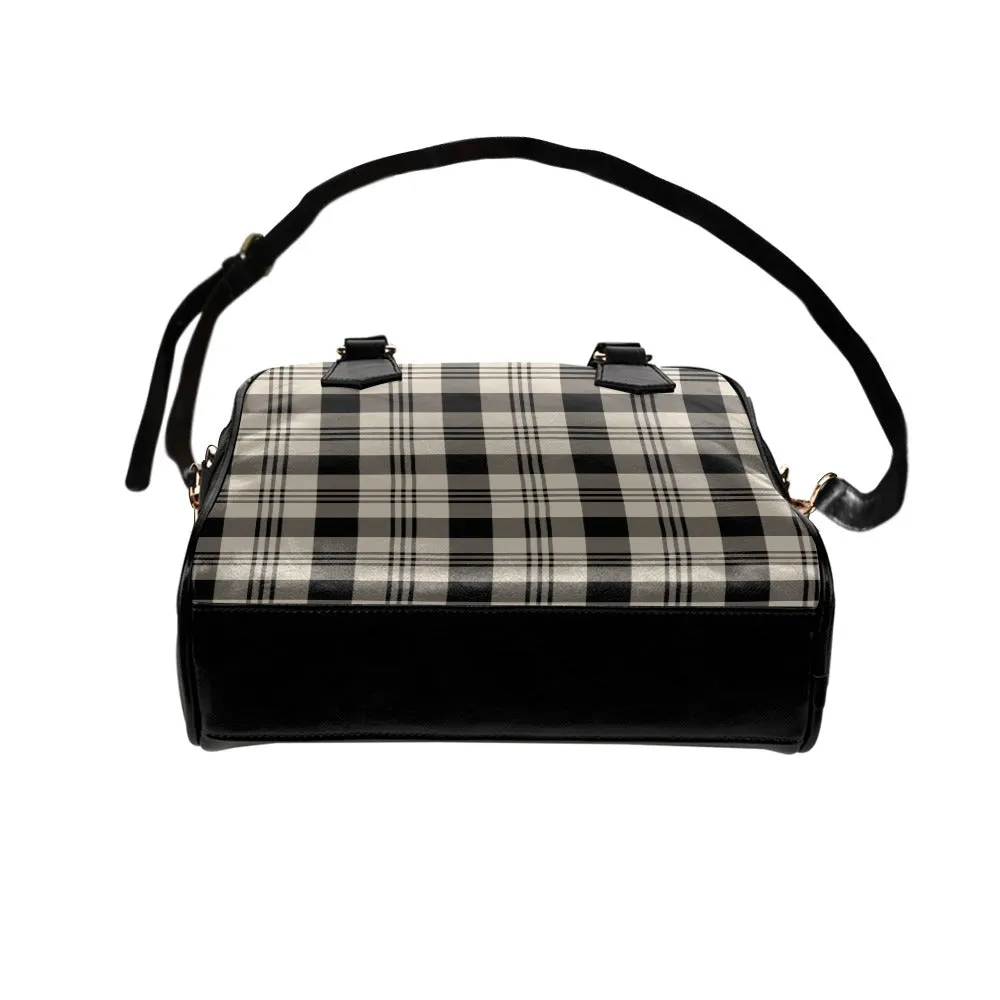 Grey Plaid Purse, Tartan Beige Black Check Pattern Cute Small Shoulder Bag High Grade PU Leather Women Designer Handbag