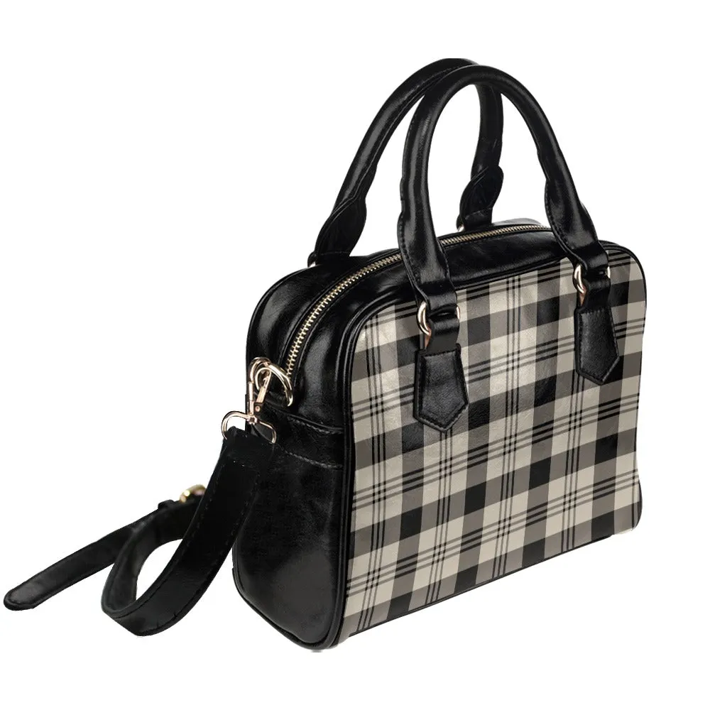 Grey Plaid Purse, Tartan Beige Black Check Pattern Cute Small Shoulder Bag High Grade PU Leather Women Designer Handbag