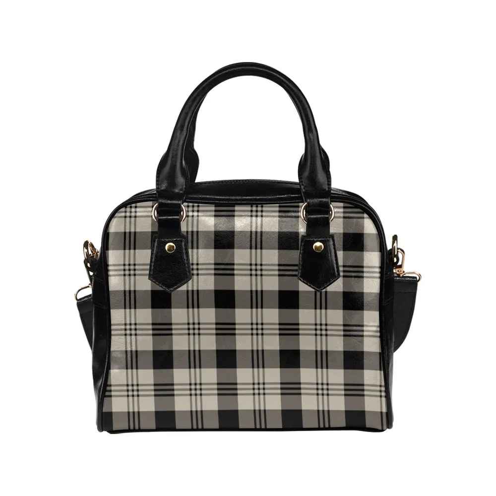 Grey Plaid Purse, Tartan Beige Black Check Pattern Cute Small Shoulder Bag High Grade PU Leather Women Designer Handbag